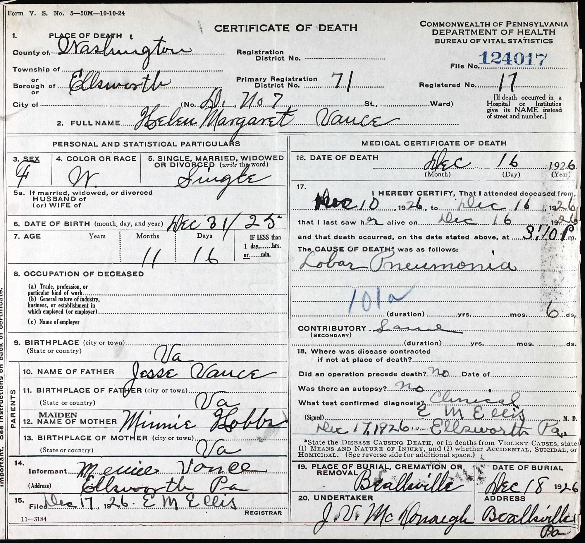 Helen Margaret Vance